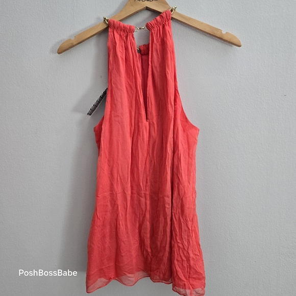 DVF AUBREY TWO OCEAN CORAL 100% SILK GOLD CHAIN NECKLINE BLOUSE SLEEVELESS - Picture 7 of 9